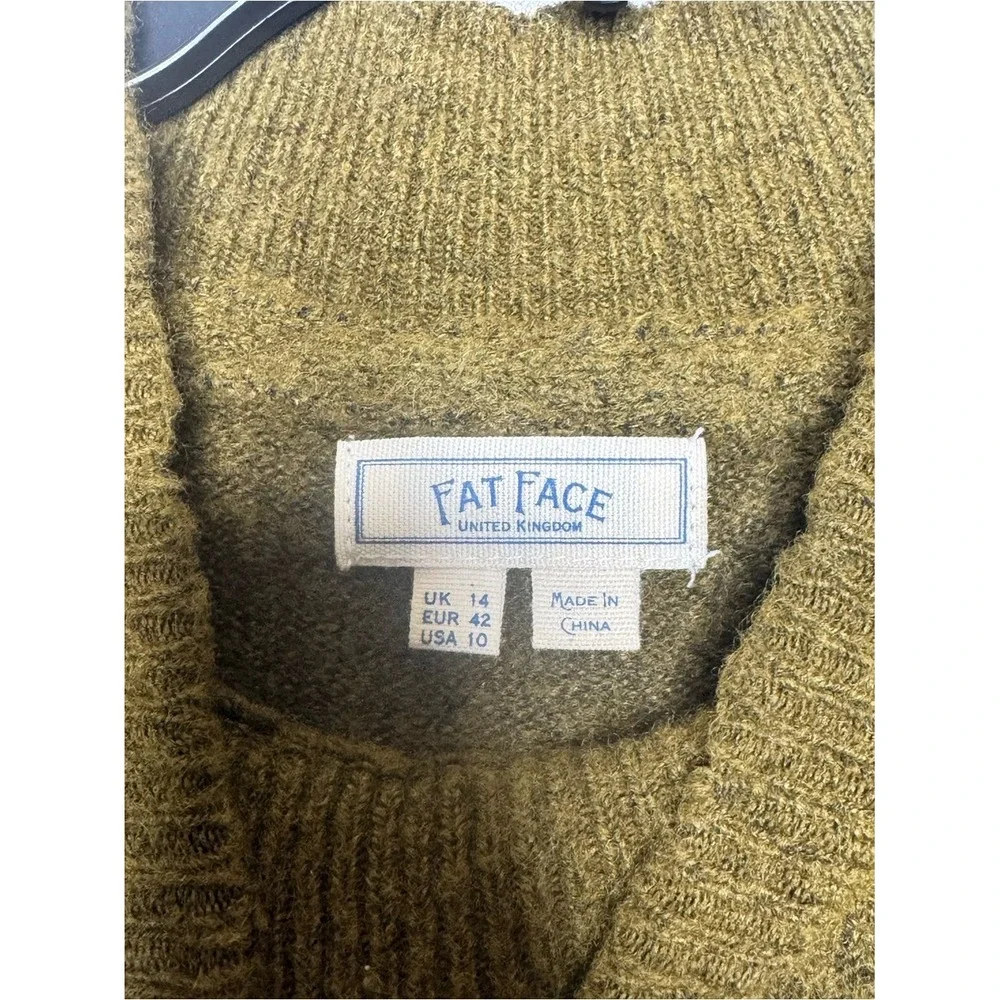 Fat Face‎ Womens Olive Green Fair Isle Multi Print Sweater Sz 10 Mockneck